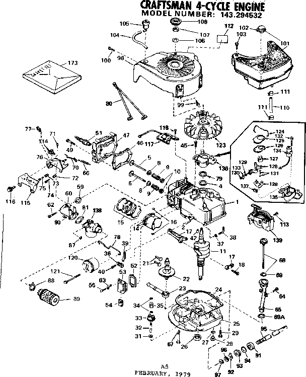 Replacement Parts Diagram and Parts List for 143294532  Craftsman Engine