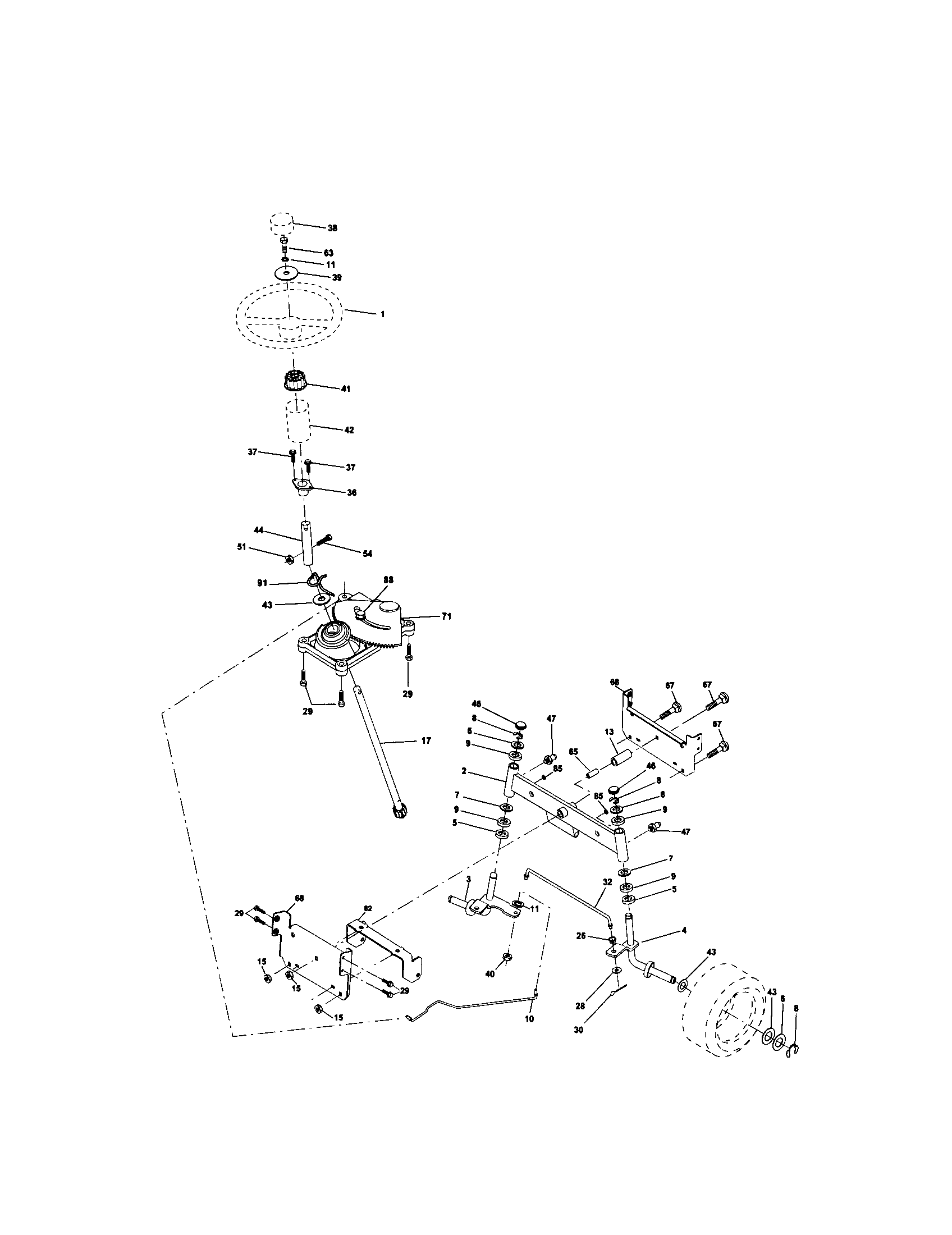 Steering Assembly Diagram and Parts List for 917271822  Craftsman Lawn Tractor
