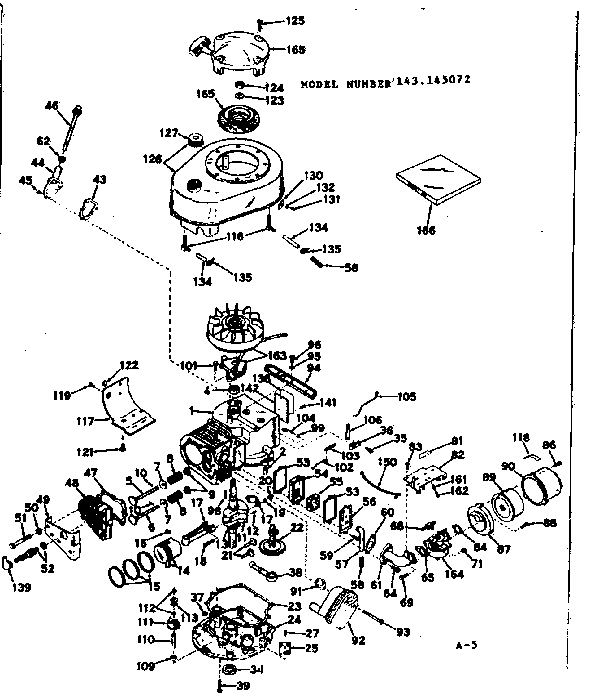 Basic Engine Diagram and Parts List for 143145072  Craftsman Engine