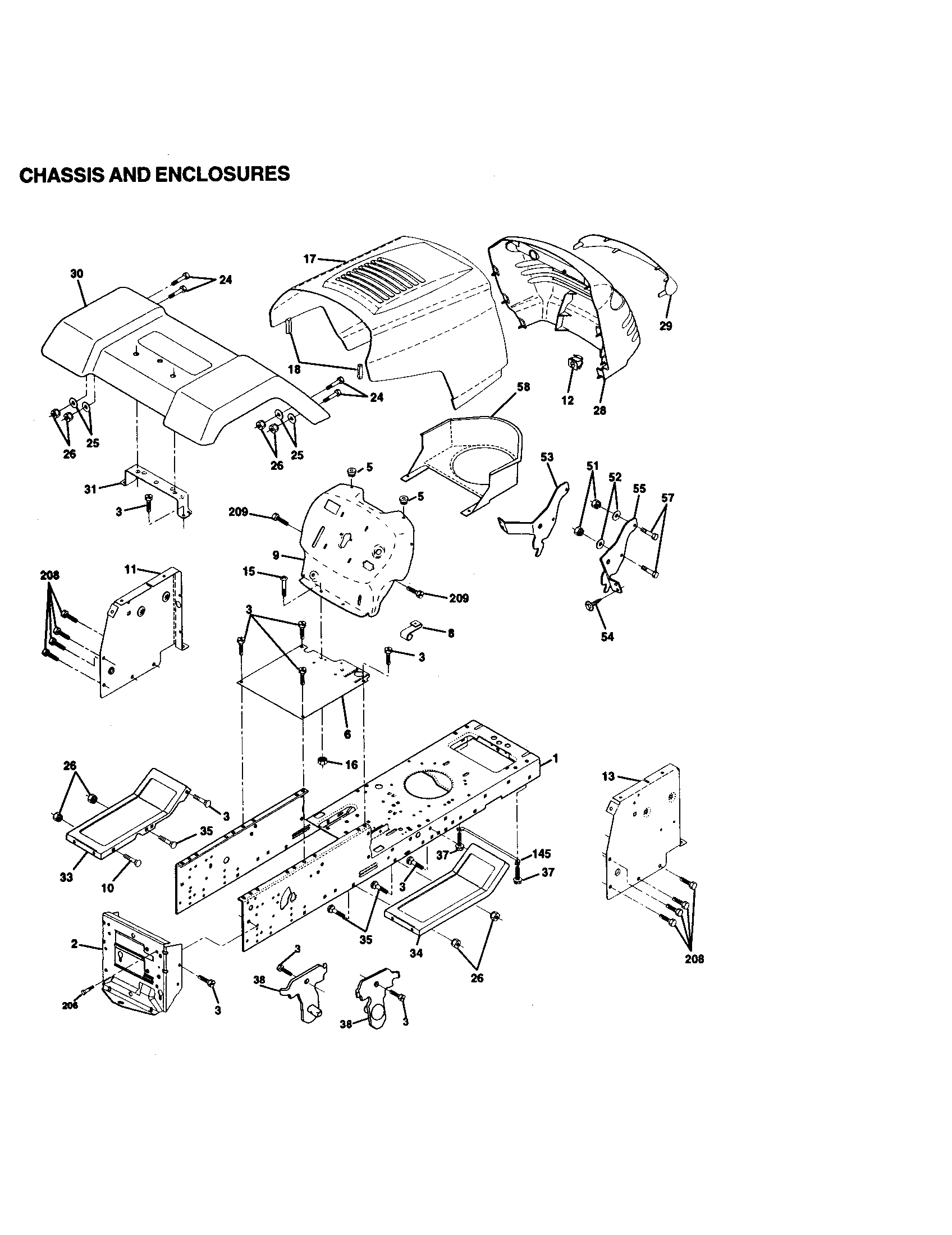Chassis And Enclosures Diagram and Parts List for 917270530  Craftsman Lawn Tractor