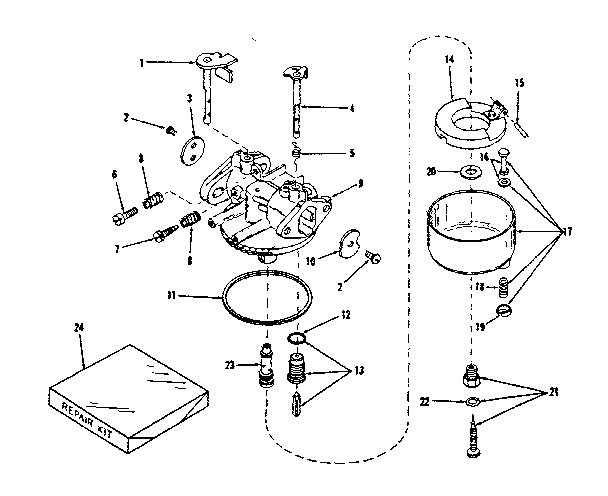 Carburetor Diagram and Parts List for 14313300  Craftsman Engine