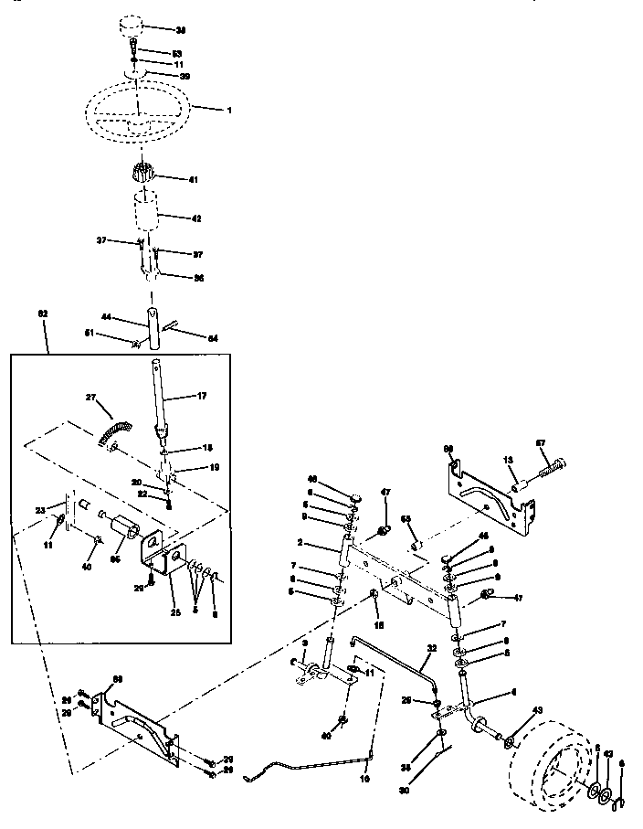 Steering Assembly Diagram and Parts List for 917259172  Craftsman Lawn Tractor