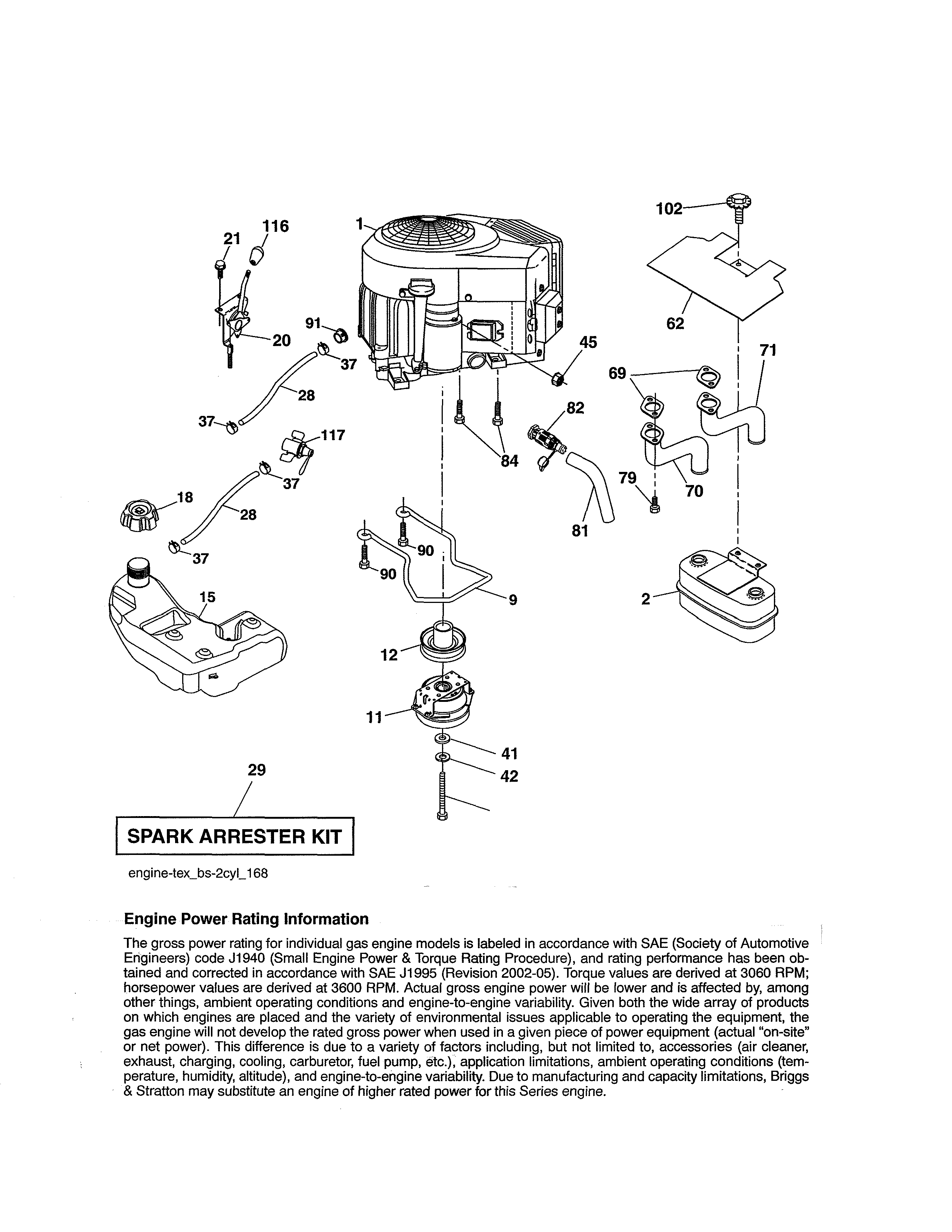Engine Diagram and Parts List for 917204011  Craftsman Lawn Tractor