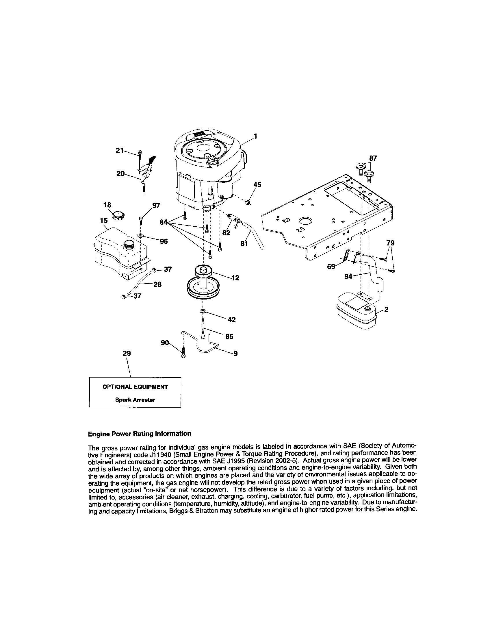 Engine Diagram and Parts List for 917288142  Craftsman Lawn Tractor
