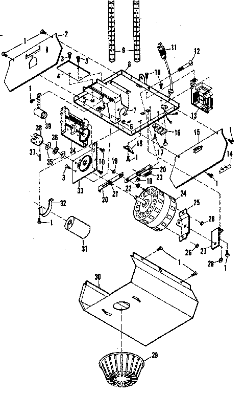 Chassis Assembly Diagram and Parts List for 139664700  Craftsman Garage Door Opener
