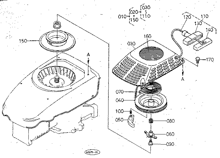Recoil Starter Diagram and Parts List for 3901  Craftsman Lawn Mower