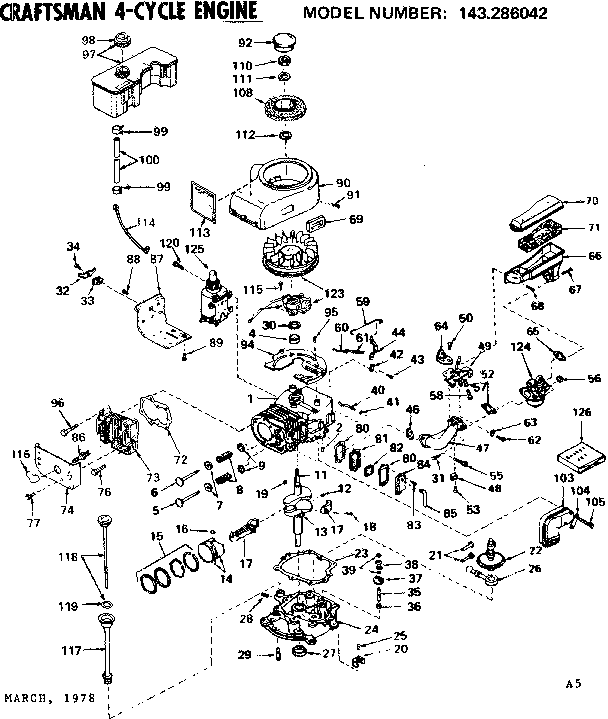 Replacement Parts Diagram and Parts List for 143286042  Craftsman Engine