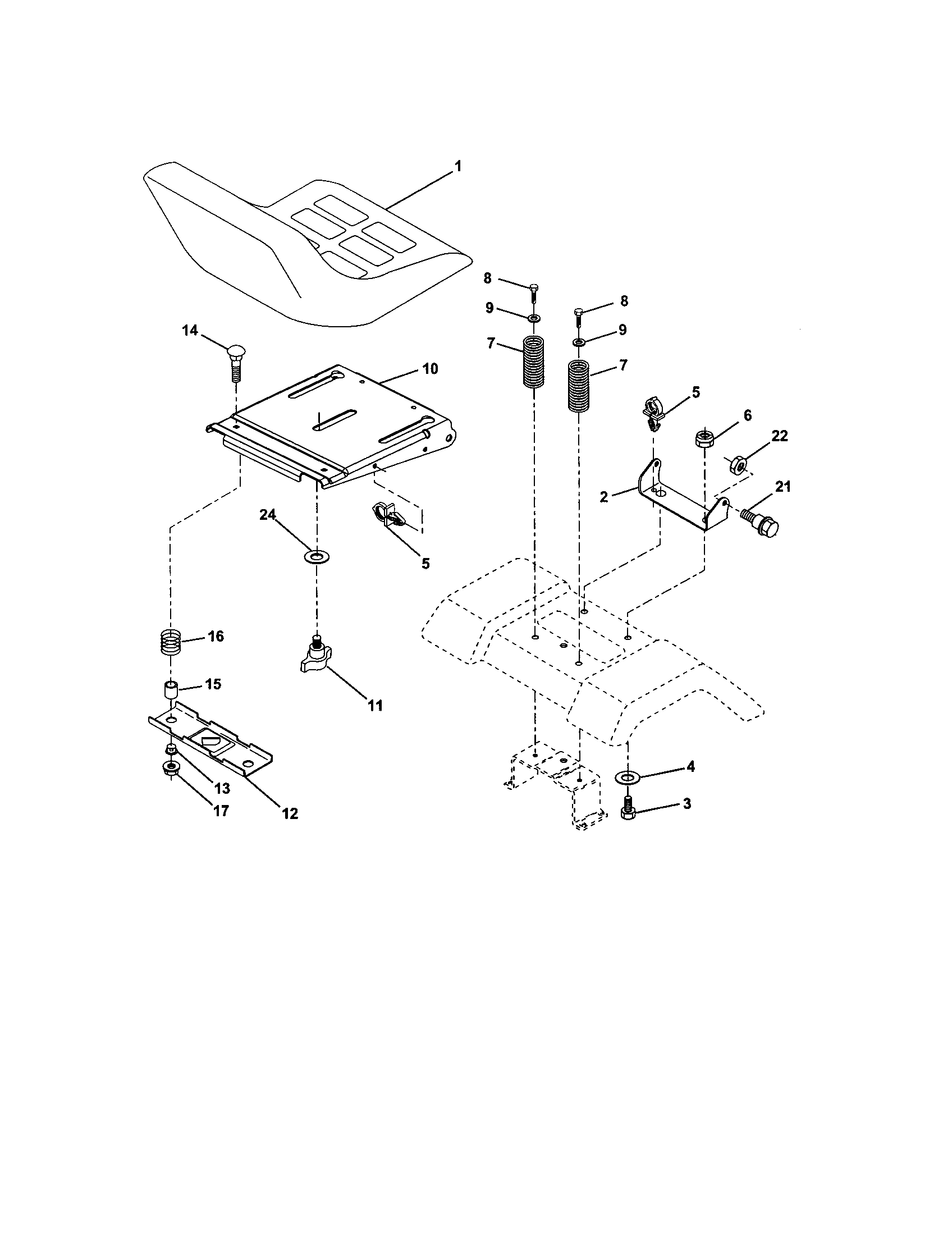 Seat Assembly Diagram and Parts List for 917273754  Craftsman Lawn Tractor