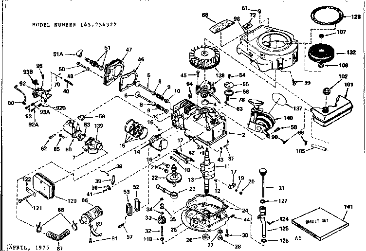 Replacement Parts Diagram and Parts List for 143254322  Craftsman Engine