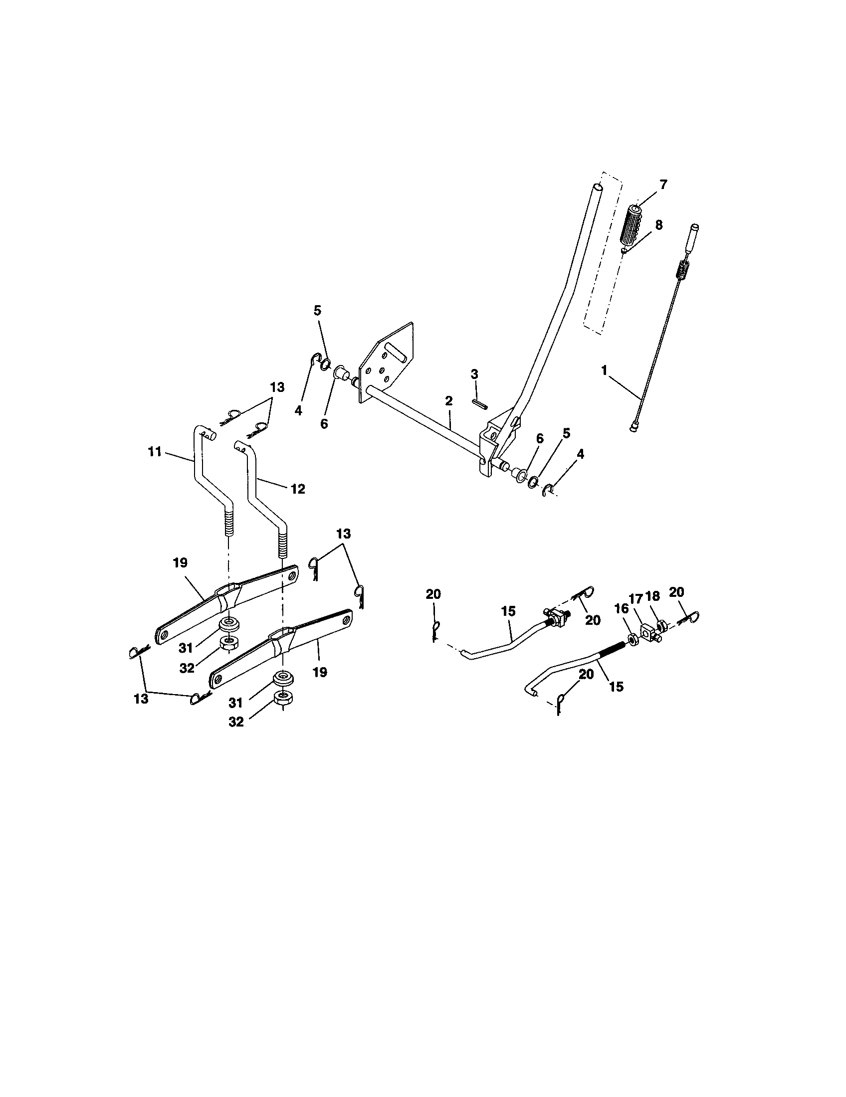 Lift Assembly Diagram and Parts List for 917274821  Craftsman Lawn Tractor