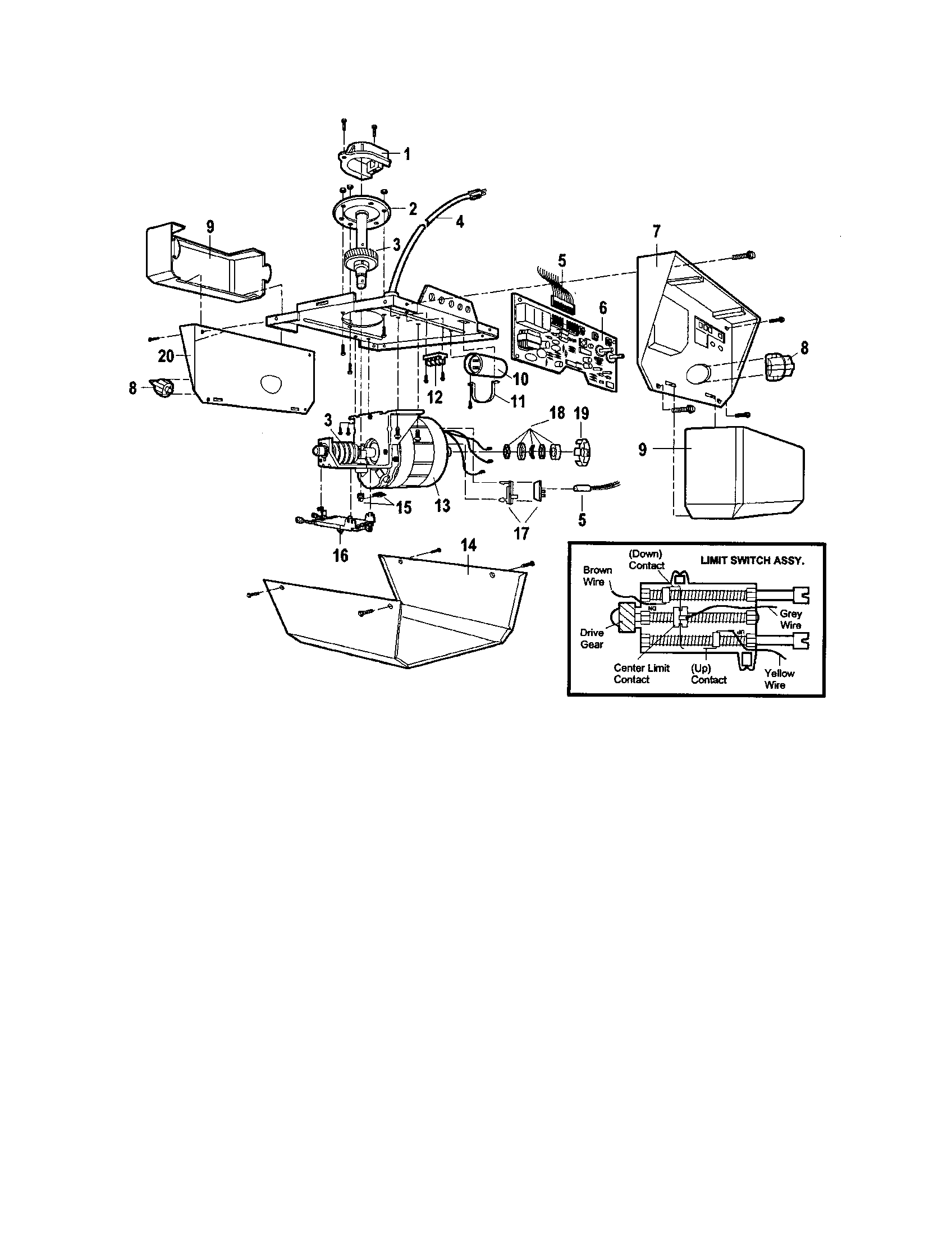 Motor Unit Assembly Diagram and Parts List for 13953954  Craftsman Garage Door Opener