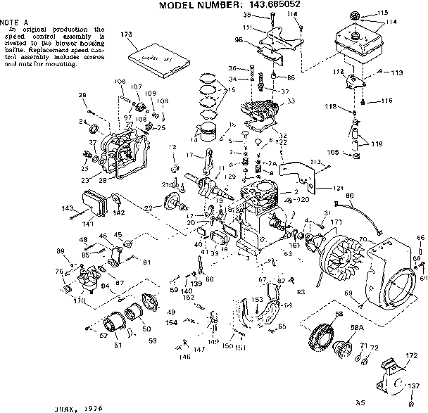 Replacement Parts Diagram and Parts List for 143665052  Craftsman Engine
