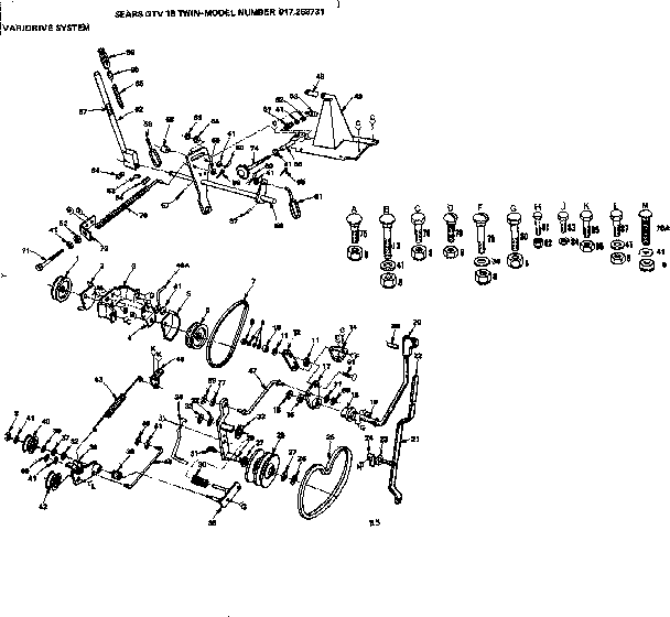 Varidrive System Diagram and Parts List for 917253731  Craftsman Lawn Tractor