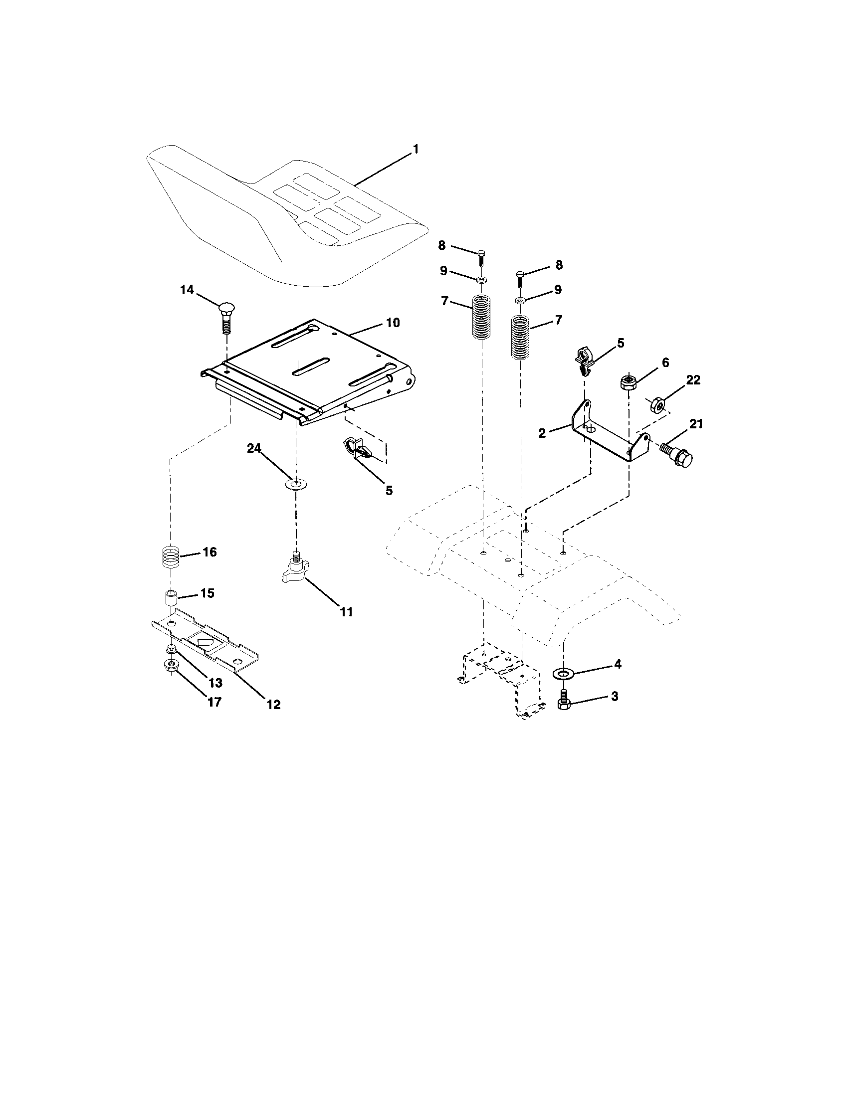 Seat Assembly Diagram and Parts List for 917273780  Craftsman Lawn Tractor