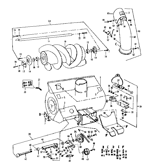 Auger  Assembly Diagram and Parts List for 842260262  Craftsman Snow Blower