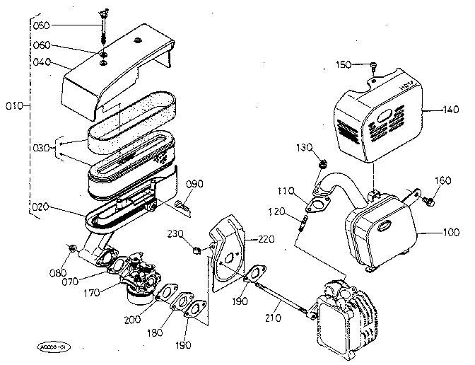 Air Cleaner - Muffler - Carburetor Diagram and Parts List for 3901  Craftsman Lawn Mower