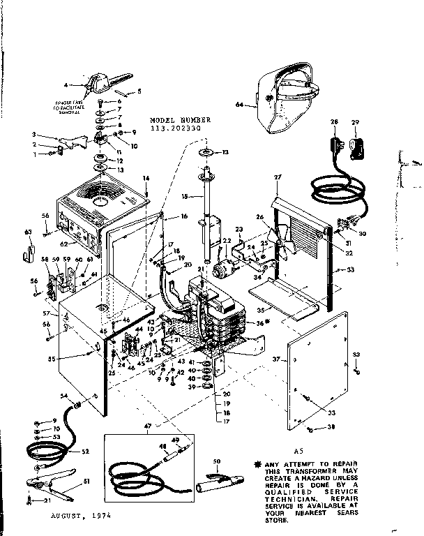 Unit Diagram and Parts List for 113202330  Craftsman Welder