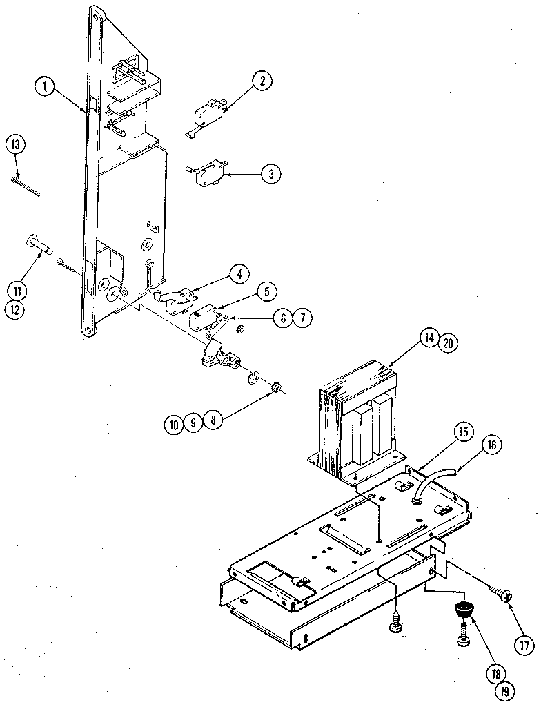 Internal Controls Upper Oven Diagram and Parts List for 489520  Craftsman Cabinet