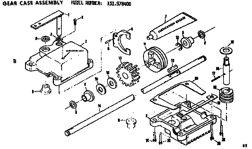 Gear Case Assembly Diagram and Parts List for 131978400  Craftsman Lawn Mower