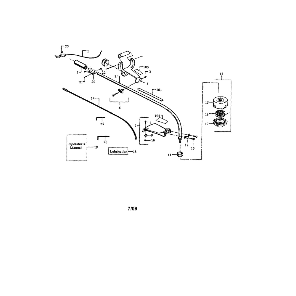 Driveshaft/Shield/Cutting Head Diagram and Parts List for 358797130-TRIMMER  Craftsman Trimmer