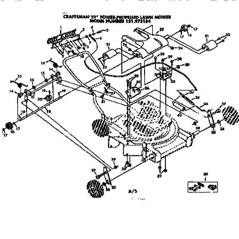 Handle Assembly Diagram and Parts List for 131973134  Craftsman Lawn Mower