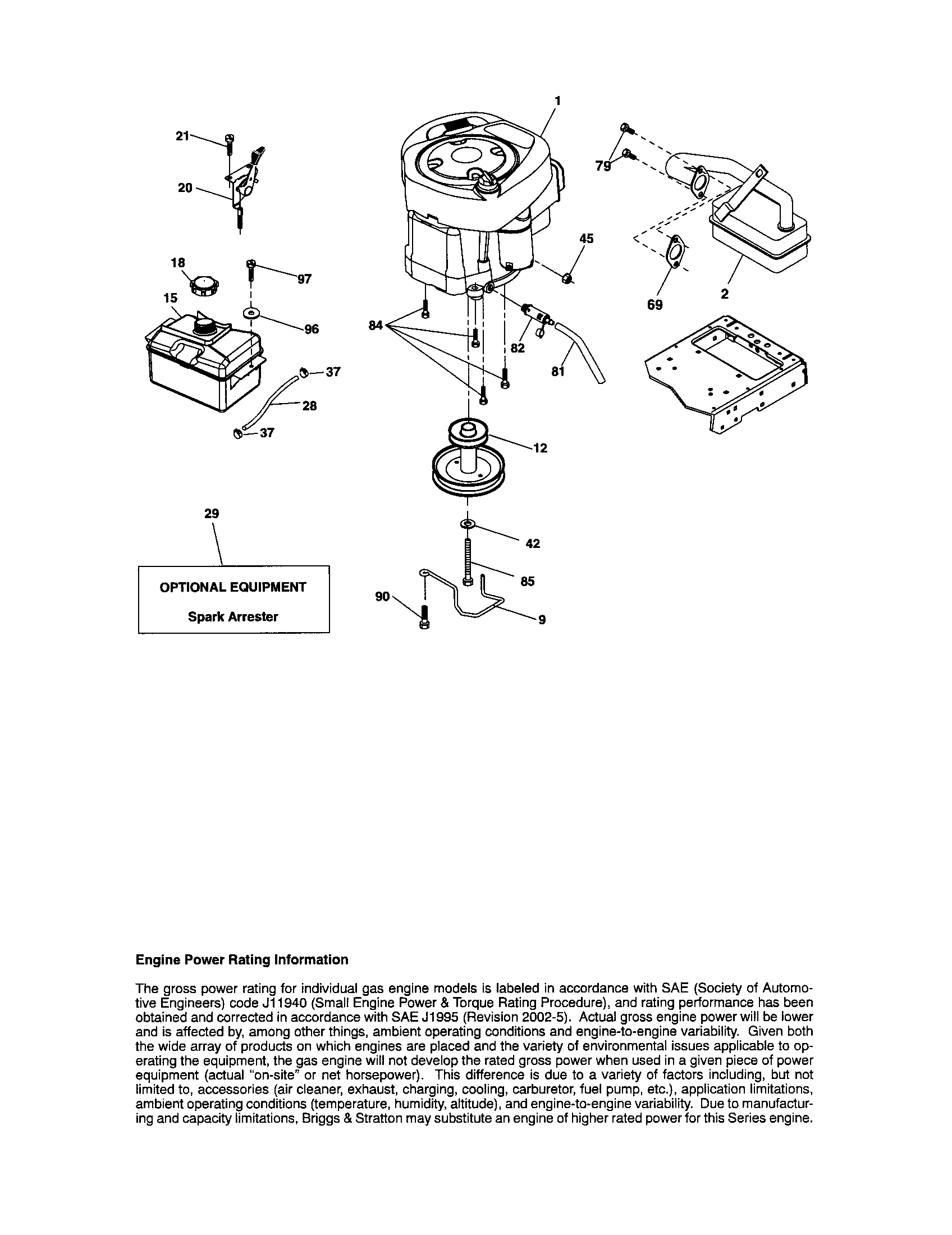 Engine Diagram and Parts List for 917287141  Craftsman Lawn Tractor