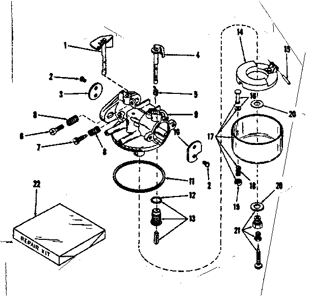 Carburetor No. 28627 Diagram and Parts List for 14343700  Craftsman Engine
