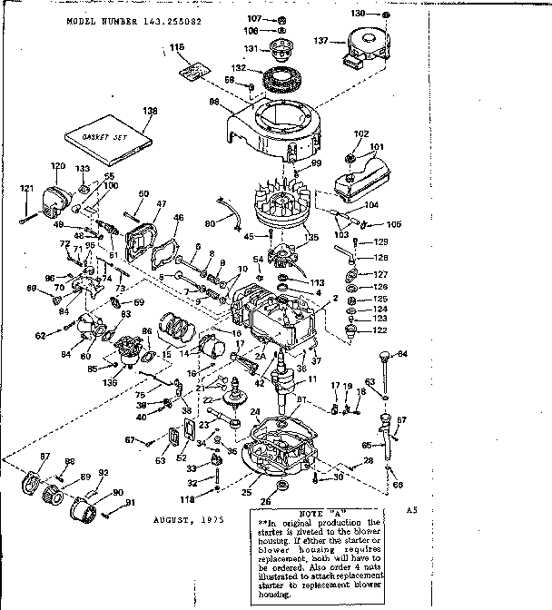 Replacement Parts Diagram and Parts List for 143255082  Craftsman Engine