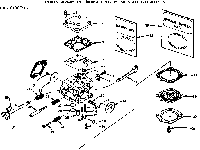 Carburetor Diagram and Parts List for 917353721  Craftsman Chainsaw