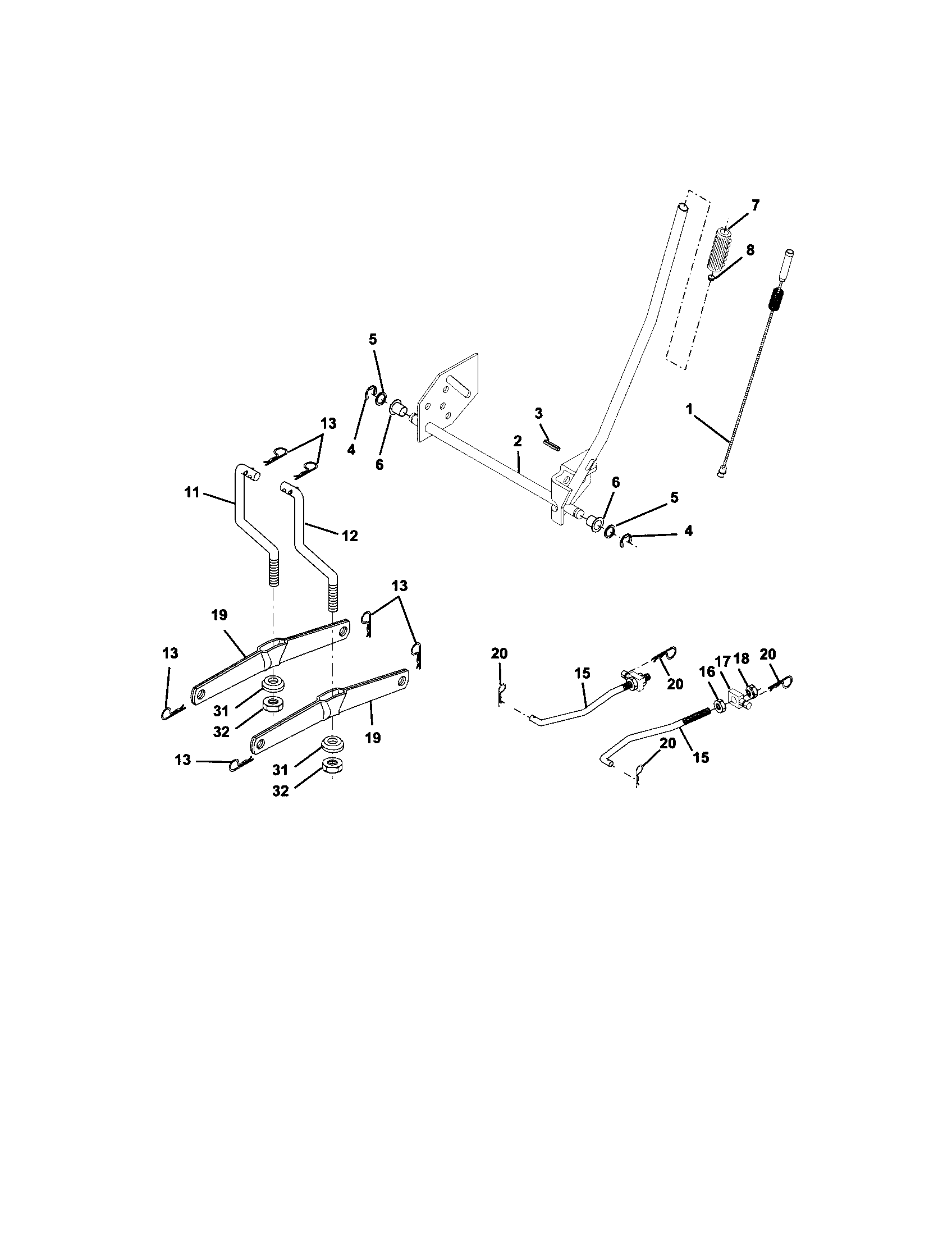 Lift Assembly Diagram and Parts List for 917271742  Craftsman Lawn Tractor