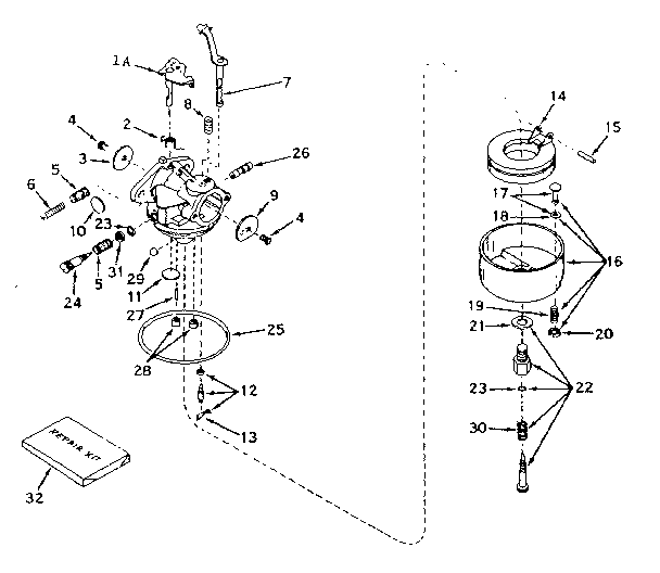 Carburetor Diagram and Parts List for 143576132  Craftsman Engine