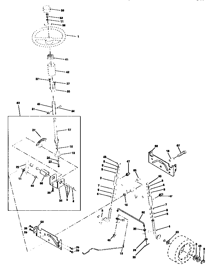 Steering Assembly Diagram and Parts List for 917259020  Craftsman Lawn Tractor