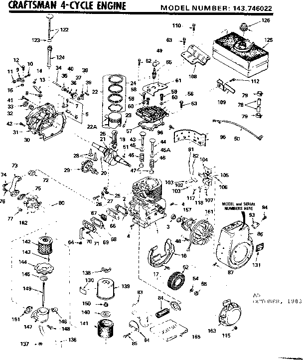 Replacement Parts Diagram and Parts List for 143746022  Craftsman Engine
