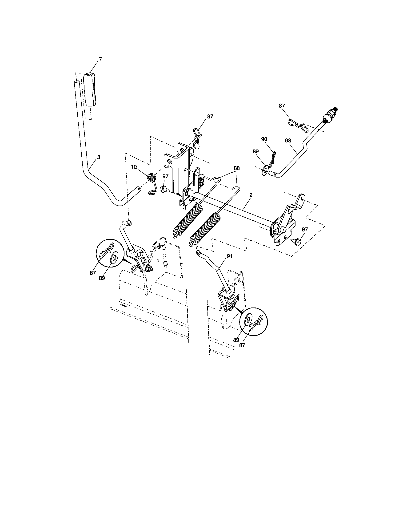 Lift Diagram and Parts List for 917276904  Craftsman Lawn Tractor