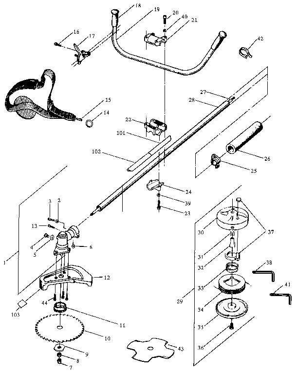 Drive Shaft And Cutting Head Diagram and Parts List for 358798221  Craftsman Trimmer