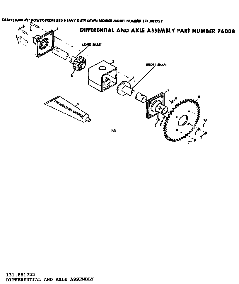 Differential And Axle Assembly Diagram and Parts List for 131881722  Craftsman Lawn Mower