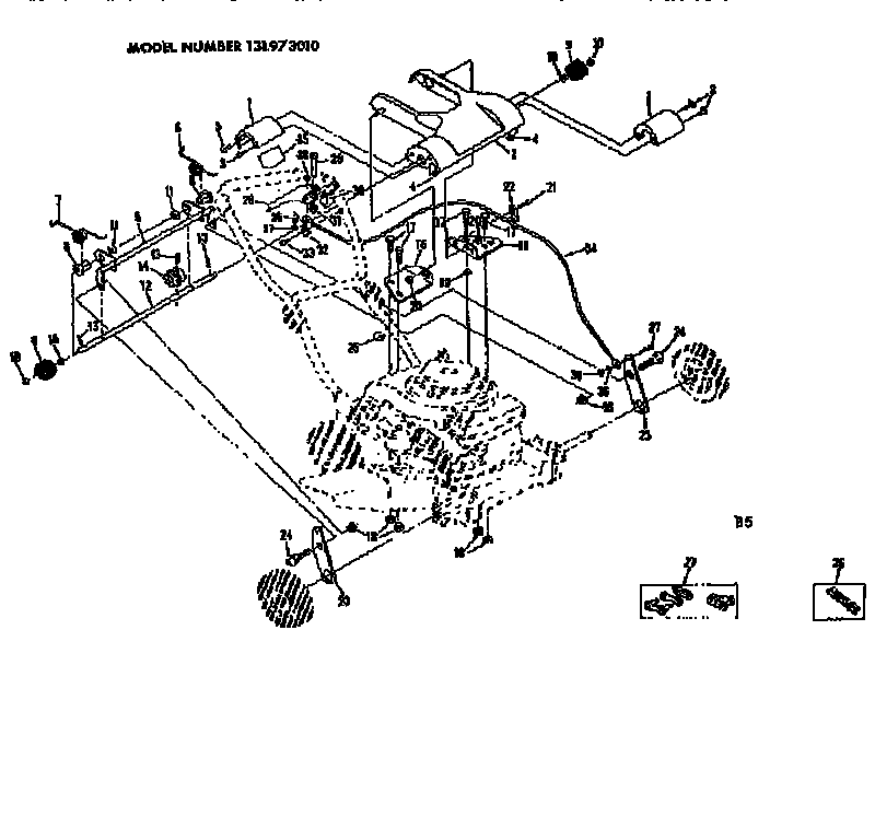Handle Assembly Diagram and Parts List for 131973010  Craftsman Lawn Mower
