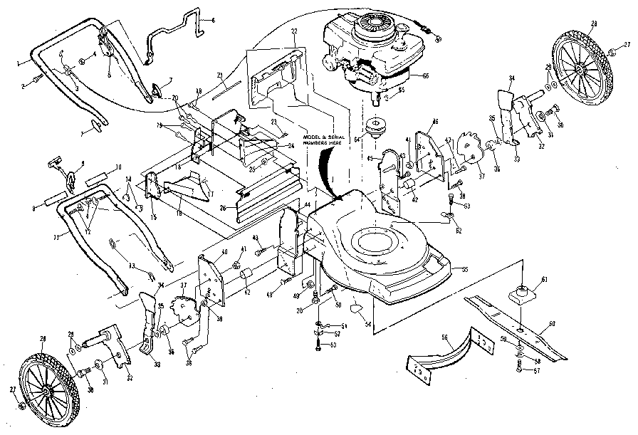 Main Frame Diagram and Parts List for 917374650  Craftsman Lawn Mower