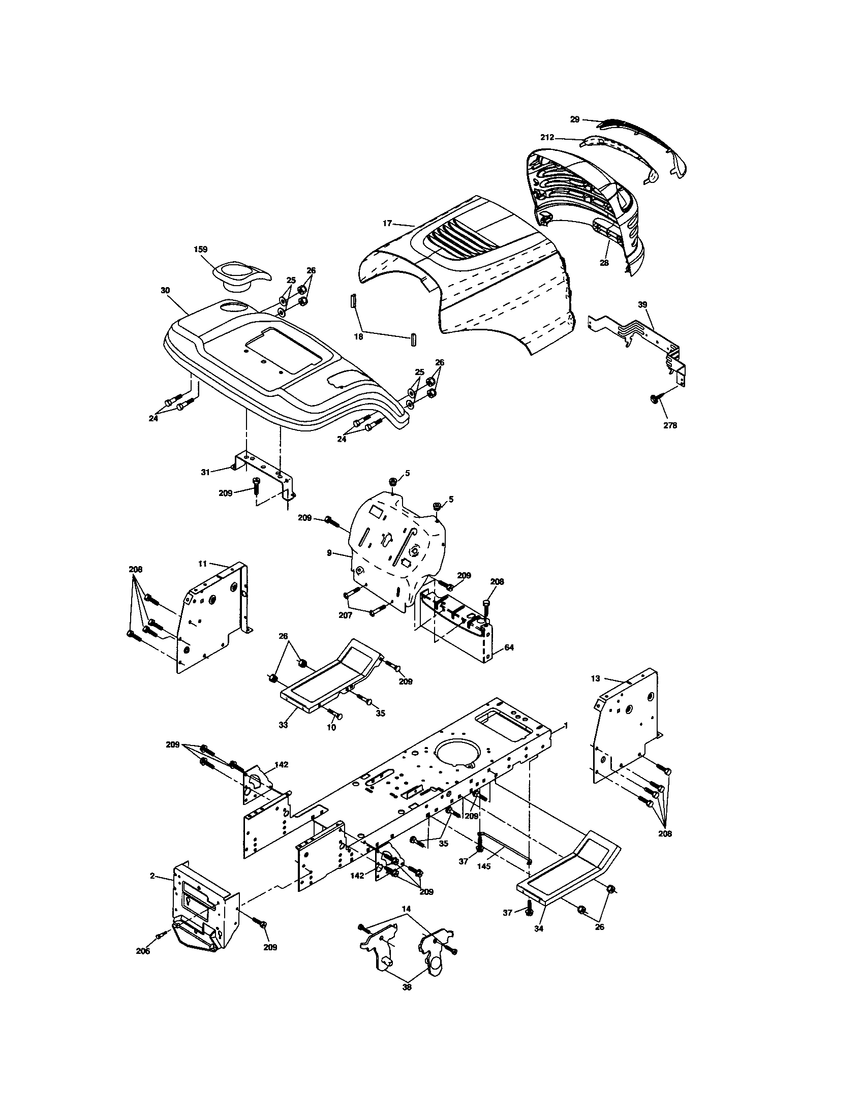 Chassis And Enclosures Diagram and Parts List for 917287081  Craftsman Lawn Tractor