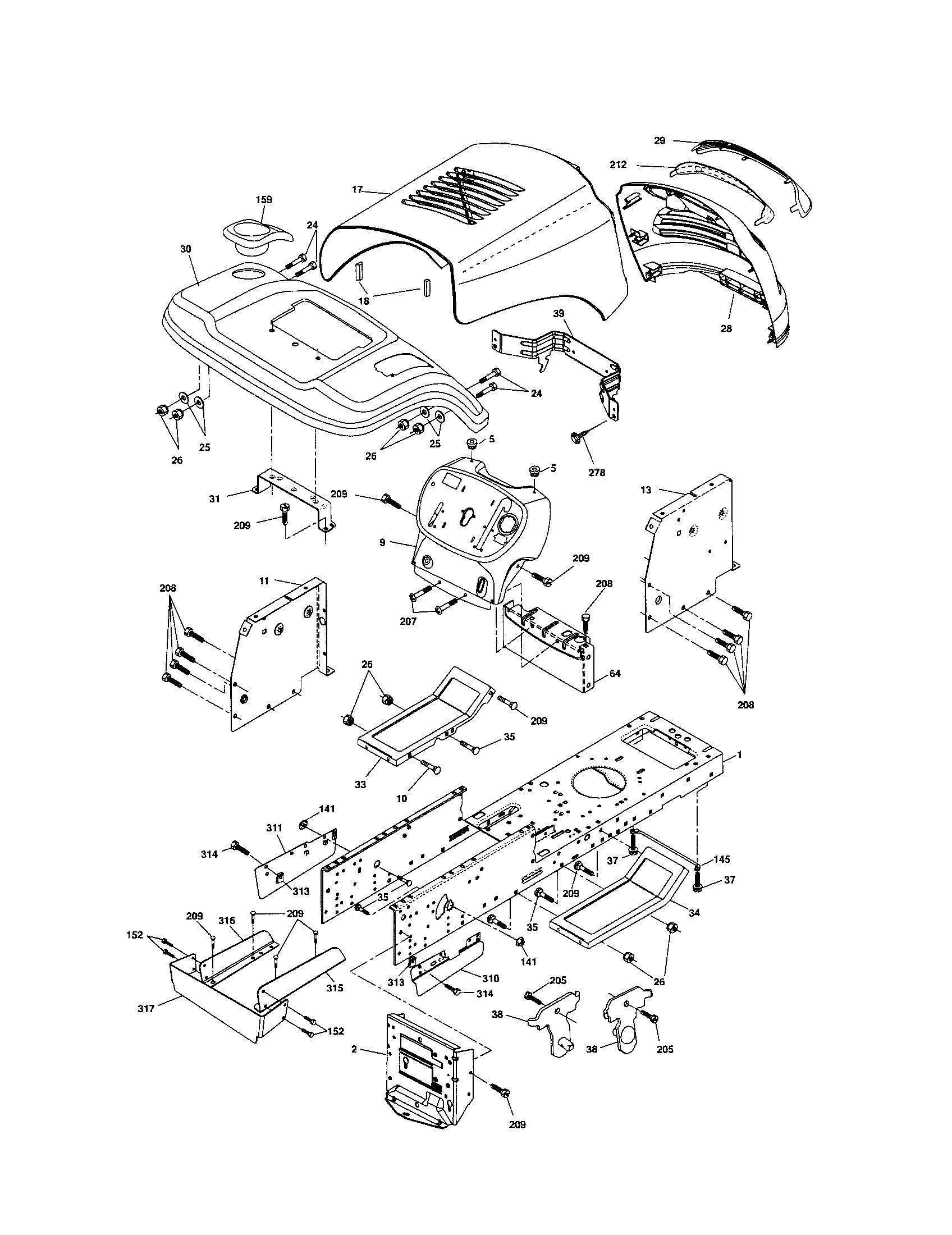 Chassis And Enclosures Diagram and Parts List for 917254190  Craftsman Lawn Tractor