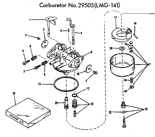 Carburetor No. 29505(lmg-141) Diagram and Parts List for 14360350  Craftsman Engine