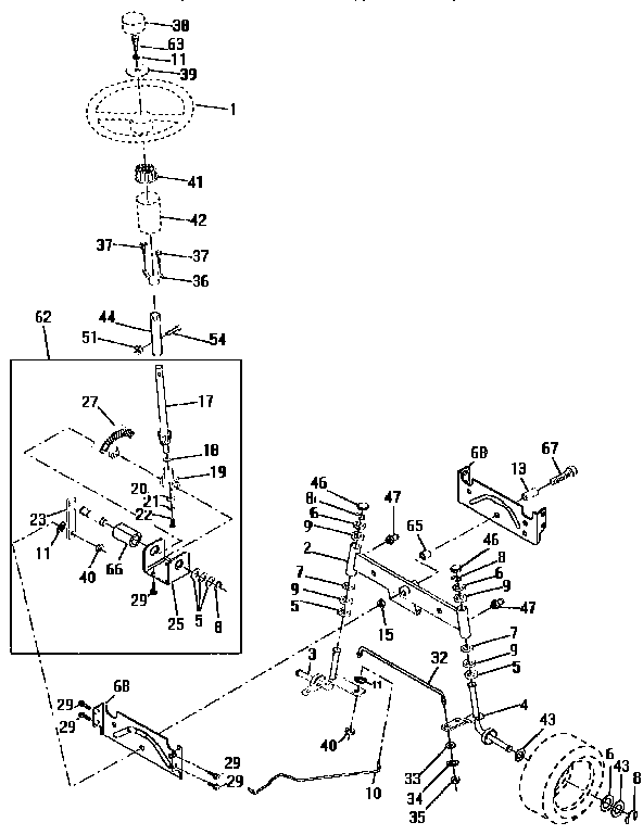 Steering Assembly Diagram and Parts List for 917256662  Craftsman Lawn Tractor