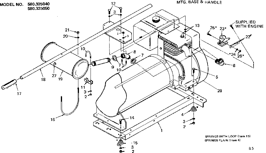 Mounting Base & Handle Diagram and Parts List for 580325050  Craftsman Engine