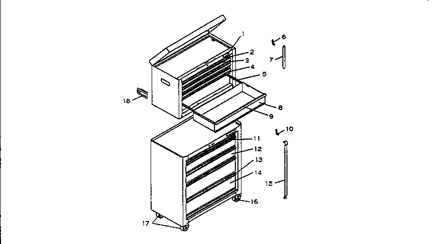 Cabinet Combination Diagram and Parts List for 706658420  Craftsman Tool Stand & Cart