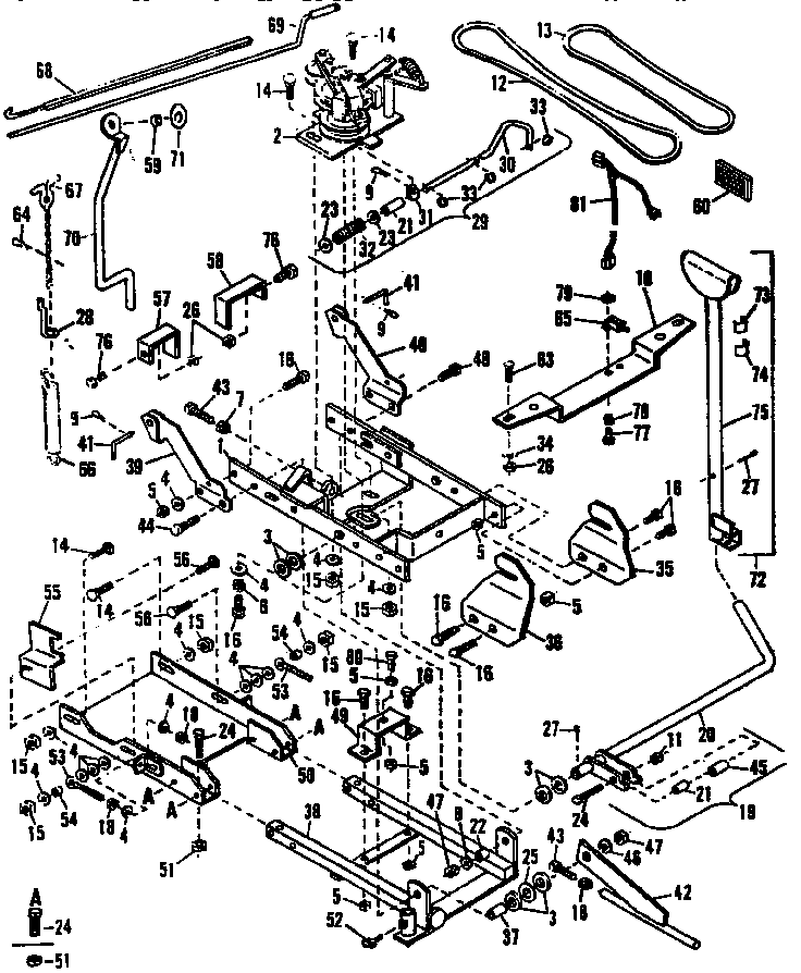 Main Frame Diagram and Parts List for 842240660  Craftsman Snow Blower
