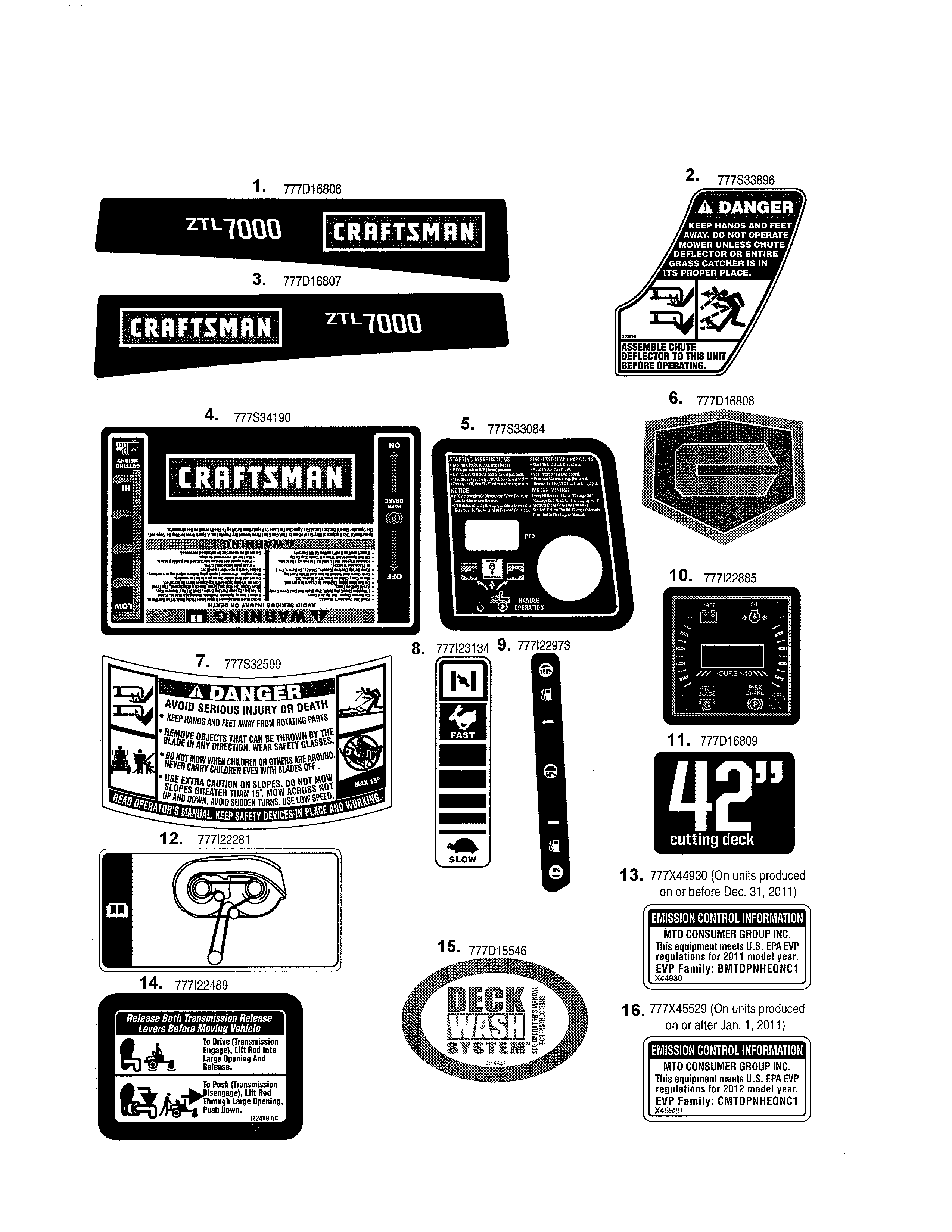Decals Diagram and Parts List for 247250010  Craftsman Engine