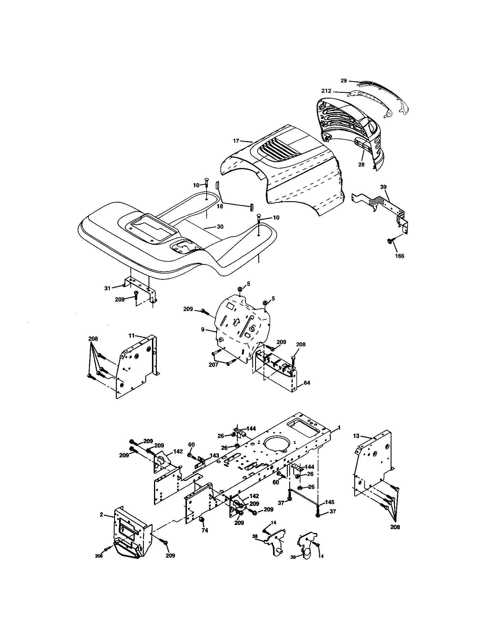 Chassis And Enclosures Diagram and Parts List for 917273353  Craftsman Lawn Tractor
