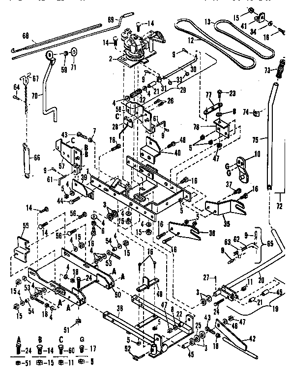 Main Frame Diagram and Parts List for 842240642  Craftsman Snow Blower
