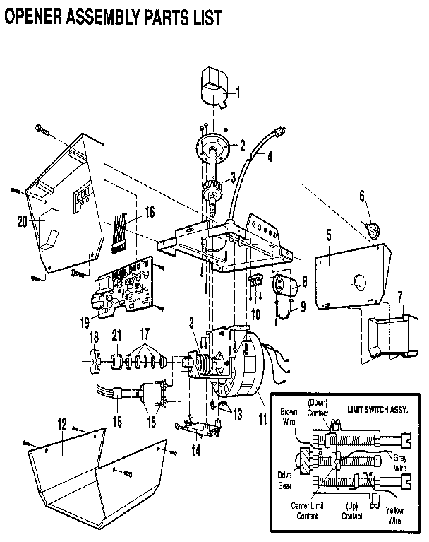 Opener Assembly Diagram and Parts List for 139536181SR  Craftsman Garage Door Opener