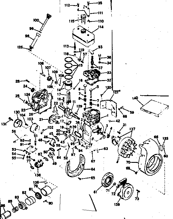 Basic Engine Diagram and Parts List for 143541052  Craftsman Engine
